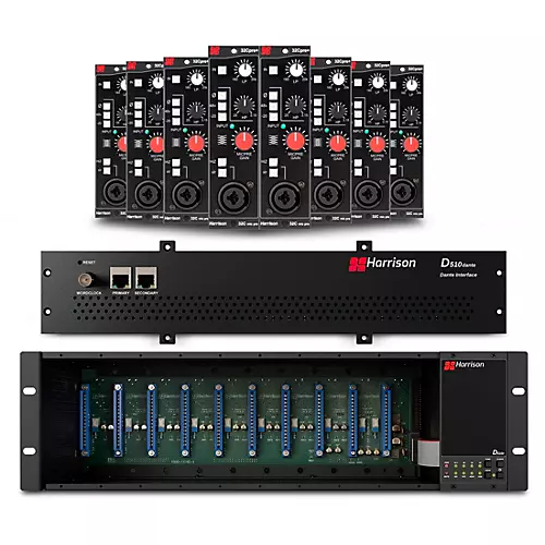 Harrison D510r 10-Slot 500 Series Rack System with Dante Interface Card & Eight 32CPre+ 500 Series Mic Pre Modules