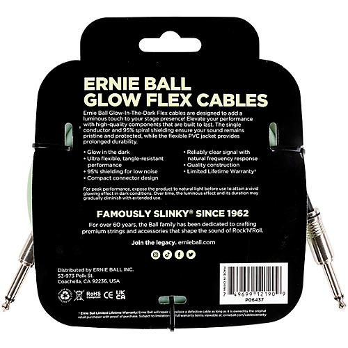 Ernie Ball Flex Glow Instrument Cable Straight/Straight 20 ft.