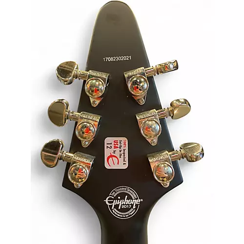 Used 2017 Epiphone Richie Faulkner Signature Series Flying V Black and White Solid Body Electric Guitar Black and White