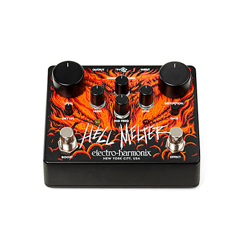 Electro-Harmonix Hell Melter Distortion Effects Pedal Black and Orange