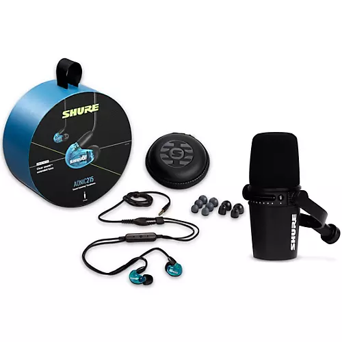 Shure MV7-K USB Microphone and AONIC215 Earphones Content Creator Bundles Black