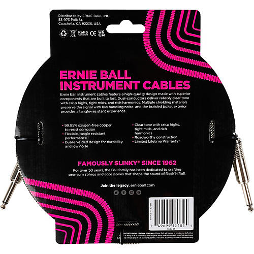 Ernie Ball Braided Instrument Cable Straight/Straight 18 ft. Silver Fox