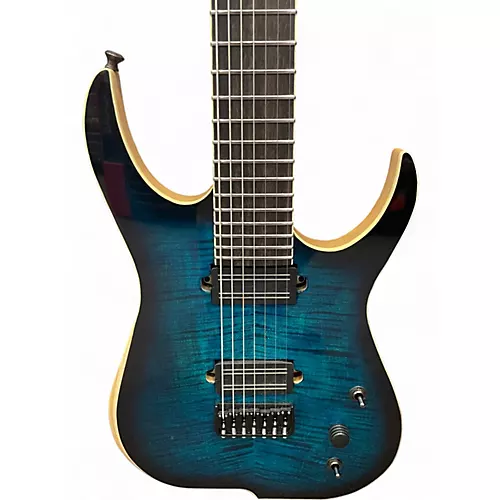 Used Skervessen Raptor 7 Blue Burst Aqua Solid Body Electric Guitar Blue Burst Aqua