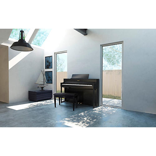 Roland HP704 Digital Upright Piano With Bench Polished Ebony