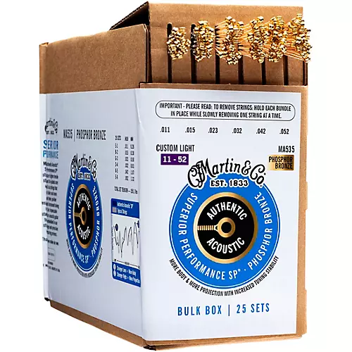 Martin Authentic Phosphor Bronze Acoustic Guitar Strings 25-Pack Medium (13-56)