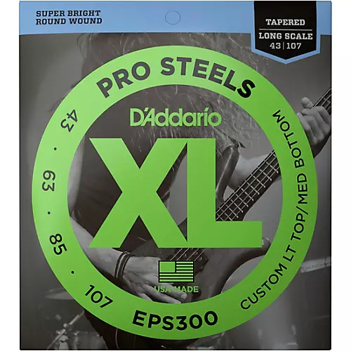 D'Addario EPS300 ProSteel Long Scale Tapered Electric Bass String Set .043 - .107