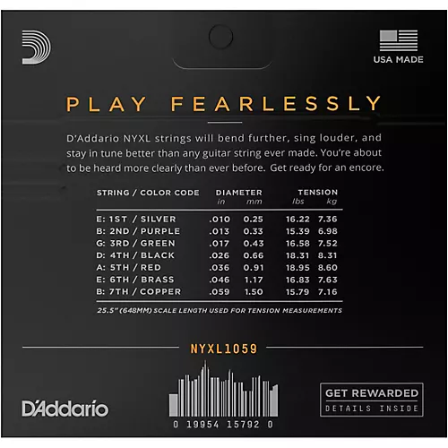 D'Addario NYXL1059 7-String Light Nickel Wound Electric Guitar Strings (10-59)