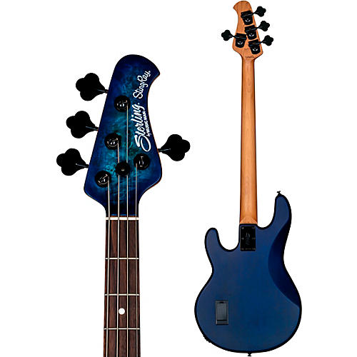 Sterling by Music Man StingRay Ray34 Burl Top Rosewood Fingerboard Electric Bass Neptune Blue Satin