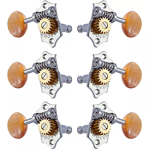 Grover Sta-Tite With 18:1 Gear Ratio 97-18 Series Amber Acryllic Button Tuning Machines Gold