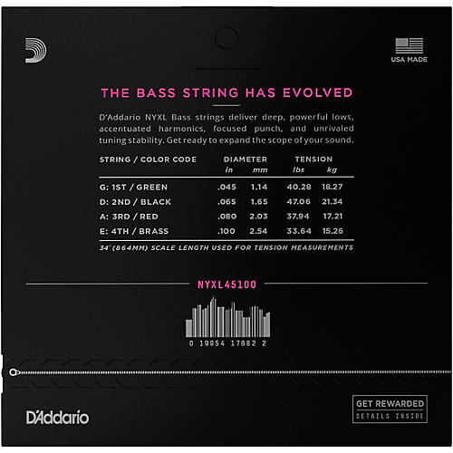 D'Addario NYXL45100 Gauge NPS Long-Scale Bass Strings