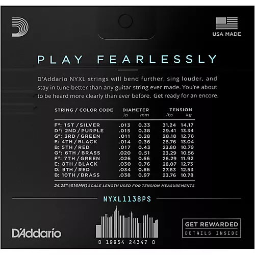 D'Addario NYXL Nickel Wound Electric Guitar Strings for E9 Pedal Steel