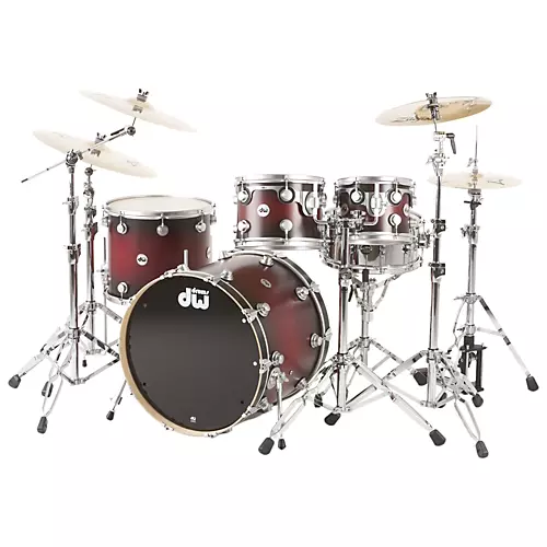 DW Collector's Series Satin Specialty 4-Piece Shell Pack Twisted Cherry to Black Burst Satin Chrome Hardware