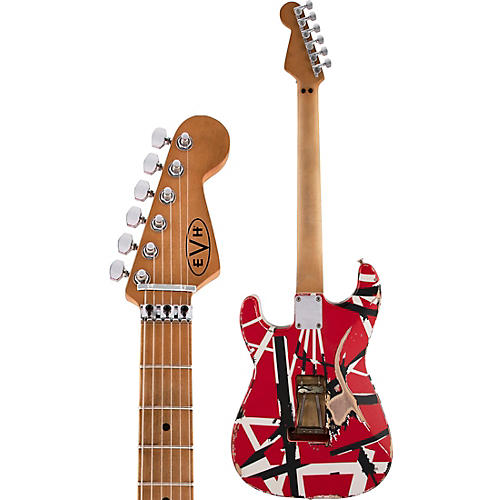 EVH Striped Series Frankie Electric Guitar Red with Black and White Stripes Relic