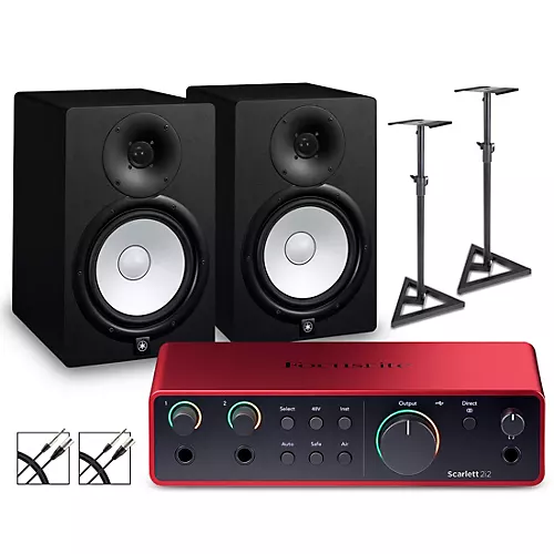 Focusrite Scarlett 2i2 Gen 4 with Yamaha HS Studio Monitor Pair Bundle (Stands & Cables Included) HS8