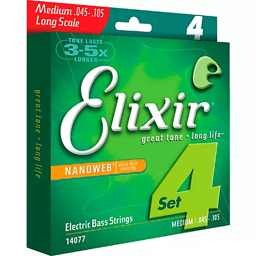 Elixir Nickel-Plated Steel 4-String Bass Strings with NANOWEB Coating, Long Scale, Light (.045-.105) 2-Pack