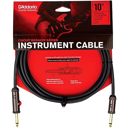 D'Addario Circuit Breaker Instrument Cable With Latching Cut-Off Switch, Straight Plug 20 ft. Black