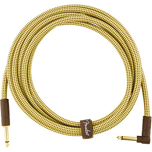 Fender Deluxe Series Straight to Angle Instrument Cable 18.6 ft. Yellow Tweed