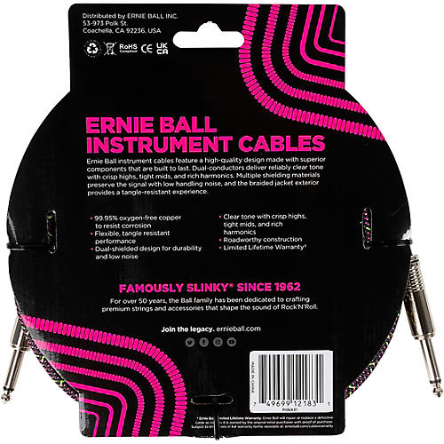 Ernie Ball Braided Instrument Cable Straight/Straight 10 ft. Purple Python