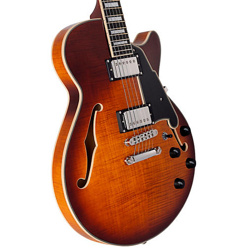 D'Angelico Premier SS Semi-Hollow Electric Guitar With Stopbar Tailpiece Brown Burst