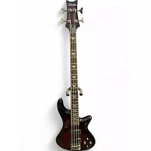 Used Schecter Guitar Research Stiletto Extreme 4 String Trans Crimson Red Electric Bass Guitar Trans Crimson Red