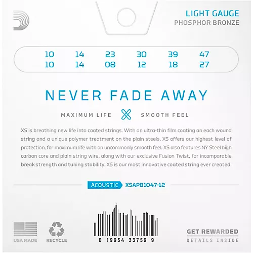 D'Addario XS Acoustic Phosphor Bronze Strings, 12-String Light (10-47)