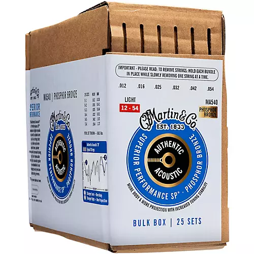 Martin Authentic Phosphor Bronze Acoustic Guitar Strings 25-Pack Medium (13-56)