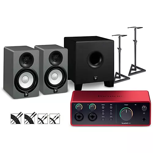 Focusrite Scarlett 4i4 Gen 4 With Yamaha HS Studio Monitor Pair & HS8S Subwoofer Bundle (Stands & Cables Included) HS8