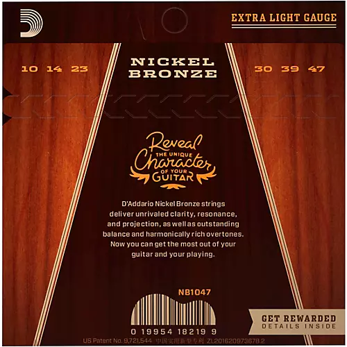 D'Addario NB1047 Nickel Bronze Extra Light Acoustic Guitar Strings