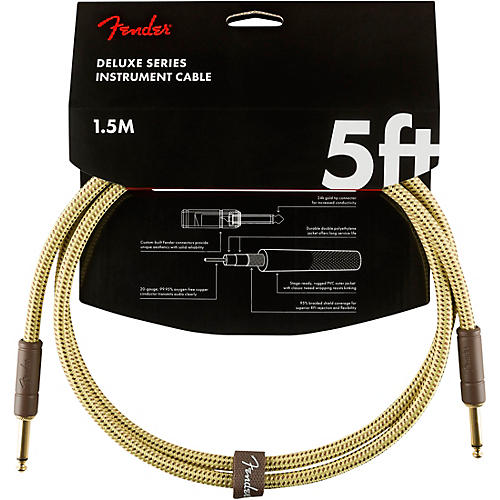 Fender Deluxe Series Straight to Straight Instrument Cable 18.6 ft. Yellow Tweed
