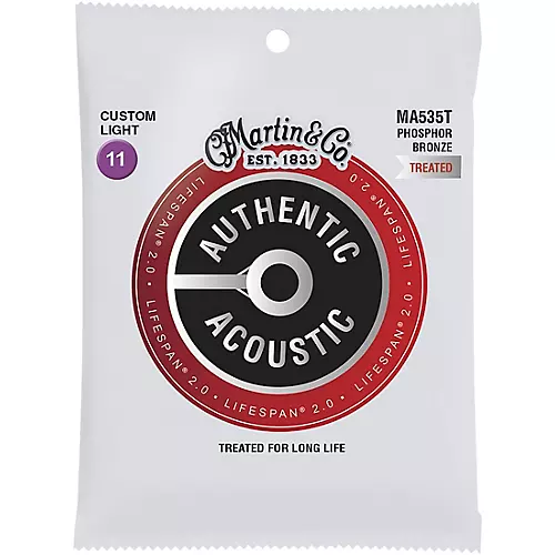 Martin MA535T Lifespan 2.0 Phosphor Bronze Custom-Light Authentic Acoustic Guitar Strings