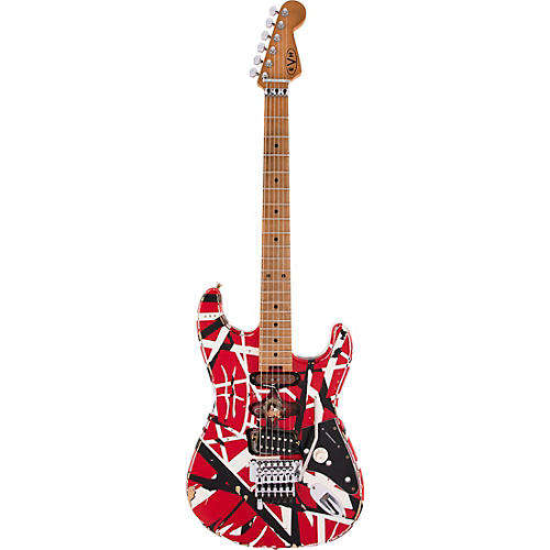 EVH Striped Series Frankie Electric Guitar Red with Black and White Stripes Relic