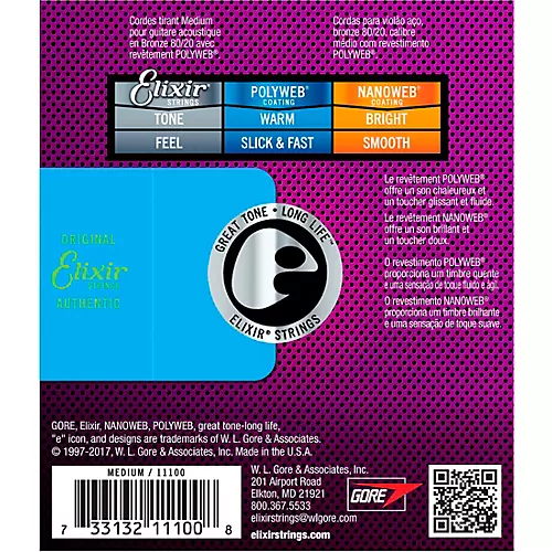 Elixir Medium Polyweb Acoustic Guitar Strings