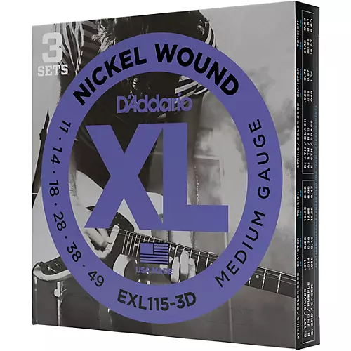 D'Addario EXL115 Medium Gauge Guitar Strings 3-Pack
