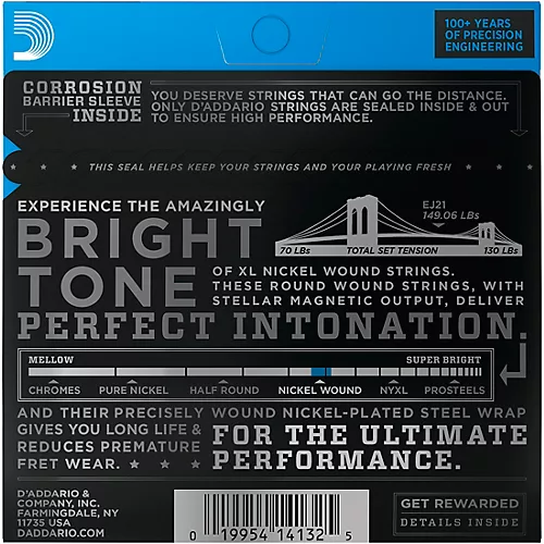 D'Addario EJ21 XL Nickel Jazz Light Electric Guitar Strings