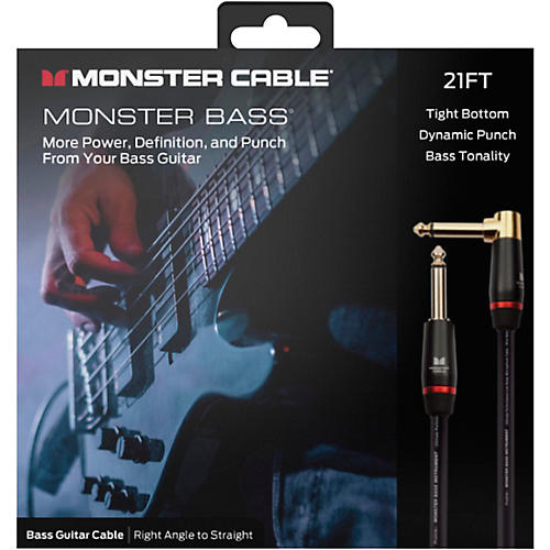 Monster Cable Prolink Monster Bass Pro Audio Instrument Cable, Right Angle to Straight 12 ft. Black