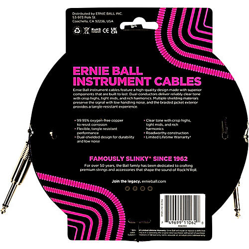 Ernie Ball Braided Straight to Straight Instrument Cable 25 ft. Red/Black
