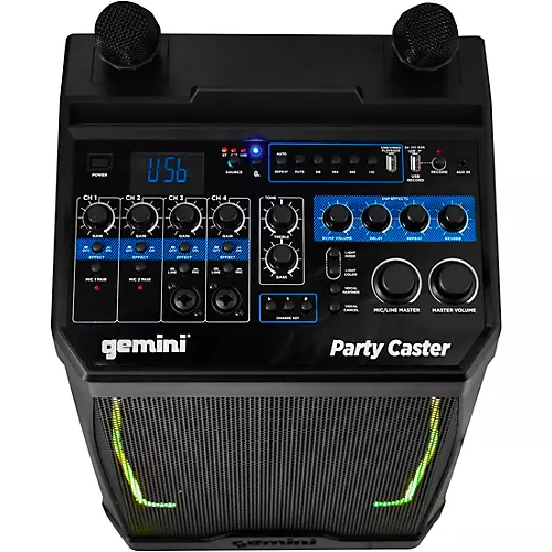 Gemini Party Caster Karaoke System With Dual Handheld Wireless Microphones