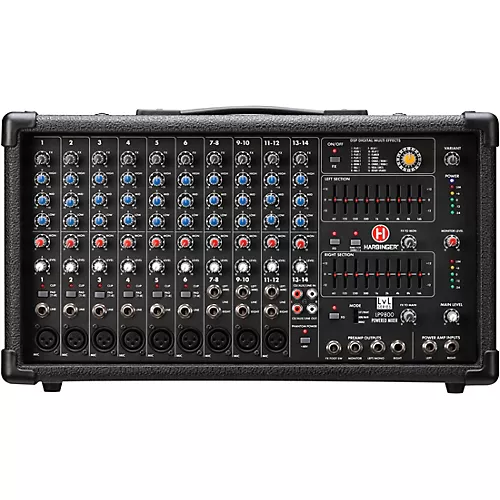 Harbinger LP9800 Powered Mixer Package With Kustom KPX Passive Speakers, Stands, Cables and Tote Bags 12