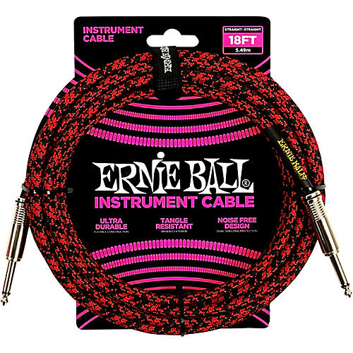 Ernie Ball Braided Straight to Straight Instrument Cable, 2-Pack 18 ft. Red/Black