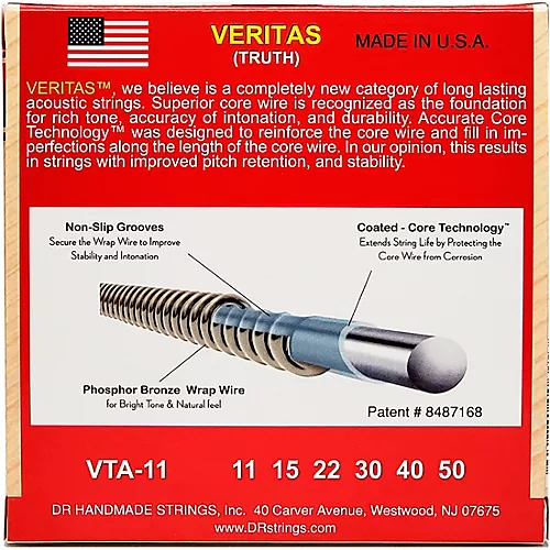 DR Strings Veritas - Perfect Pitch with Dragon Core Technology Custom Light Acoustic Strings (11-50)