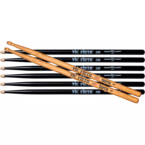 Vic Firth Vic Firth 3 Pairs of Black American Classic Drum Sticks With Free Pair of Terra Drum Sticks 5A