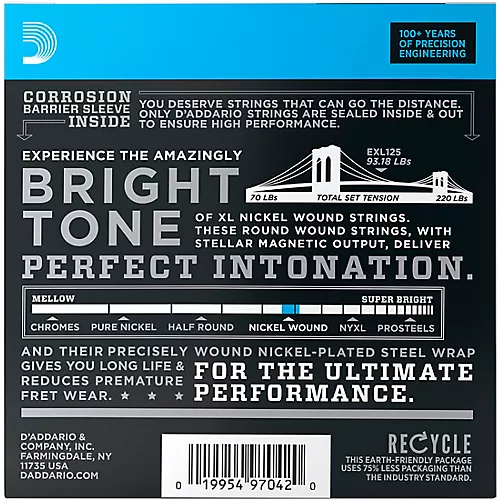 D'Addario EXL125 Super Light Top/Regular Bottom Electric Guitar Strings 10-Pack