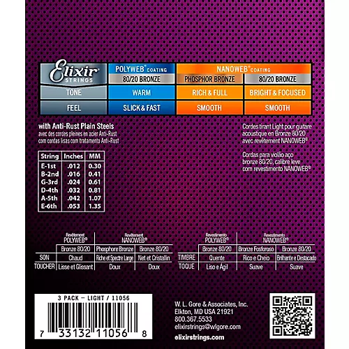 Elixir Light Nanoweb Acoustic Guitar Strings