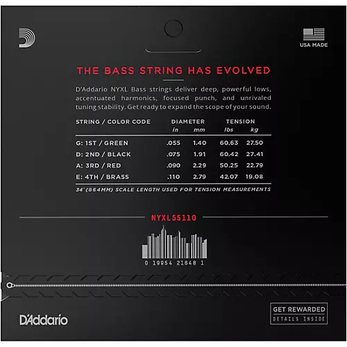 D'Addario NYXL Heavy Long Scale Bass Strings 55-110 55 - 110