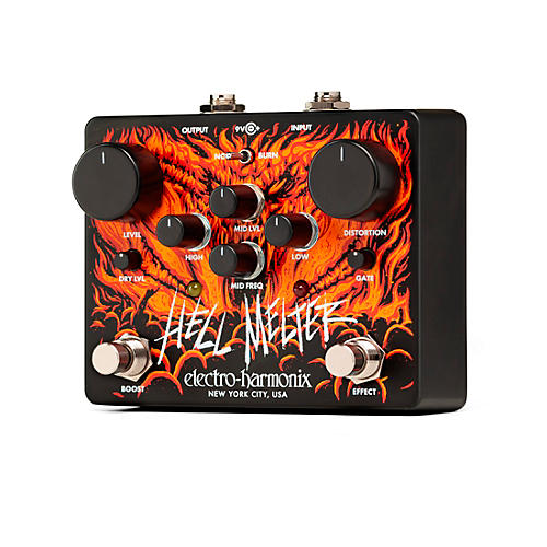 Electro-Harmonix Hell Melter Distortion Effects Pedal Black and Orange