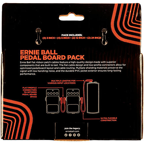 Ernie Ball Flat Ribbon Patch Cables Pedalboard Multipack Black