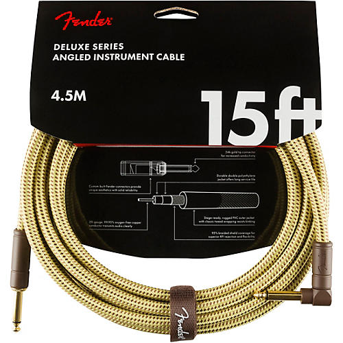 Fender Deluxe Series Straight to Angle Instrument Cable 18.6 ft. Yellow Tweed