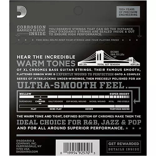 D'Addario ECB81 XL Chromes Flatwound Bass Strings