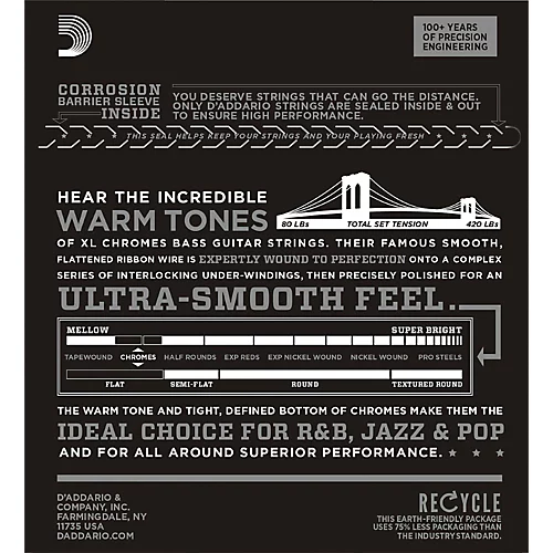 D'Addario ECB81SL Chrome Bass FW Soft Super-Long String Set