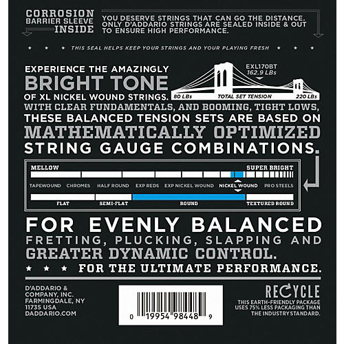 D'Addario EXL170BT Balanced Tension Long Scale Electric Bass String Set (45-107) 2 Pack